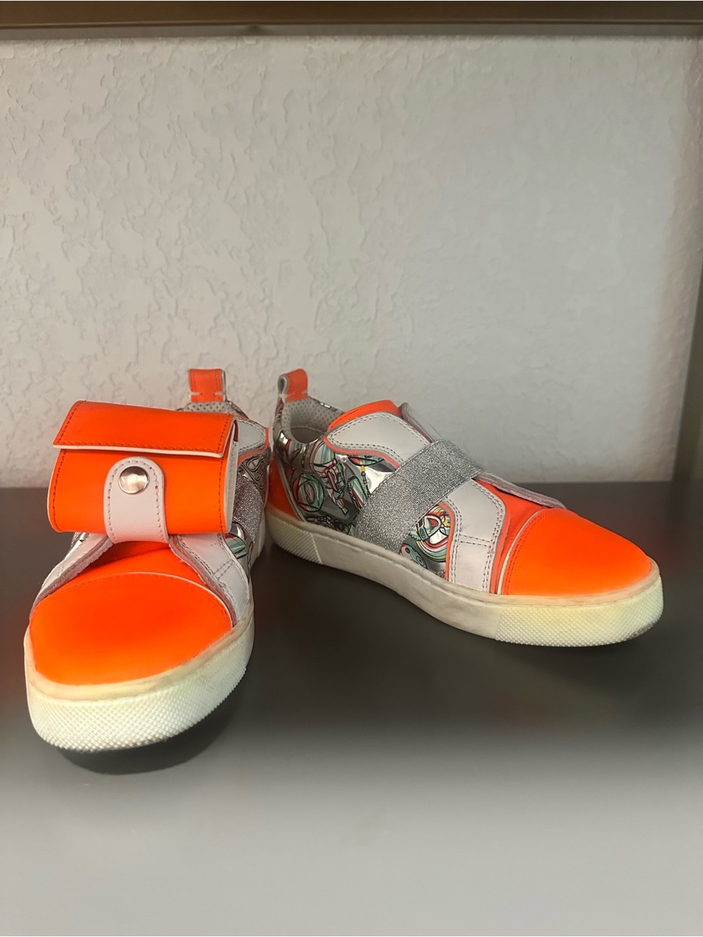 Christian Louboutin Kids Orange and Silver Slip-On Funnyto Sneakers - UNISEX